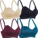 Womens Nursing Bra for Breastfeeding Seamless Clip Down Push Up Padded Maternity Bras 4-Pack (XX-Large, Black+dark Red+green+beige)