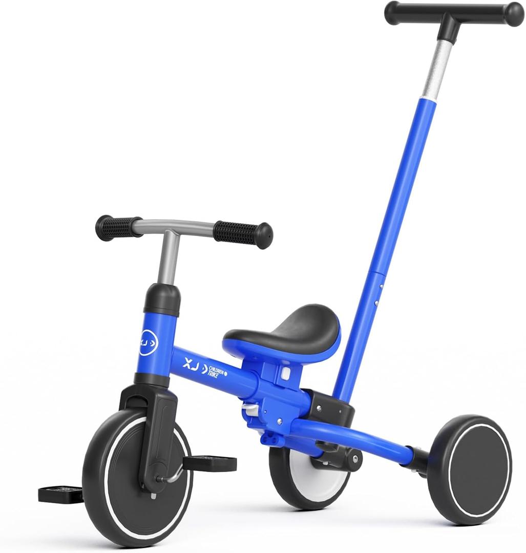 XJD Toddler Tricycle for 1-3 Year Olds, 5-in-1 Toddler Balance Bike, Adjustable Push Handle, Adjustable Seat & Removable Pedal, Birthday Gift Toy for Boys and Girls(Blue)