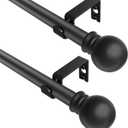 Black Curtain Rods 2 Packs for Windows 31"- 46", Decorative Drapery Rod Adjustable by Splicing, 5/8 inch Small Curtain Rod for Bedroom, Living Room, Kitchen and Outdoors