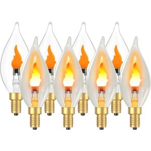 Hompavo Upgraded Flame Light Bulbs, E12 Chandelier Base Candelabra Flickering Fire Light Bulb, Clear Candle Light for Halloween Christmas Party Porch Indoor Outdoor Home Decorations - C35/8 Pack
