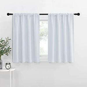 Greyish White Window Curtain Panels - Thermal Insulated Rod Pocket Room Darkening Curtain Sets for Bedroom (Platinum - Greyish White, 2 Panels, 42 in x 36 in (W x L))