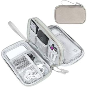 FYY Electronic Organizer, Travel Cable Organizer Bag Pouch Electronic Accessories Carry Case Portable Waterproof Double Layers Storage Bag for Cable, Charger, Phone, Earphone, Medium Size- Khaki