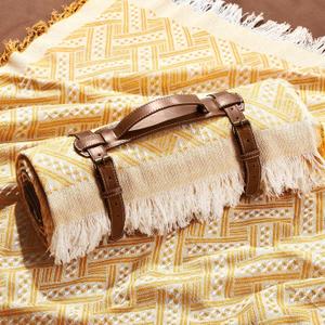 VitalCozy Waterproof Picnic Blankets Outdoor Blanket Foldable 2 in 1 Double Layer Sandproof Beach Mat with Carry Strap for Camping Lawn Park Beach Grass (Yellow White)