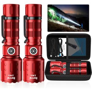 Banral Flashlights High Lumens Rechargeable, Super Bright Long Range Small Powerful Flashlight, 6 Modes LED Tactical Pocket Waterproof Flash Light for Home Emergency (2, Red)