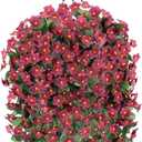 Artificial Fake Hanging Flowers Plants Baskets for Outdoor Outside Spring Decoration, Faux Silk Dark Red UV Resistant Look Real Orchid Trailing Vines for Porch Patio Home Garden