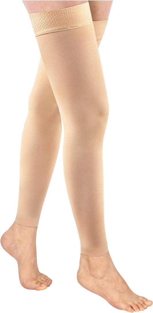 Ktinnead Thigh High Compression Stockings Footless 20-30mmHg for Men & Women (Large, Beige)