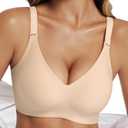 Womens Seamless Bras No Underwire Push Up Full Coverage Everyday Wireless Bra Comfortable Supportive Tshirt Bralette (Large, Nude)