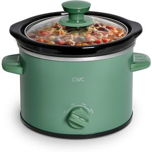 COOK WITH COLOR 2QT Mini Electric Round Slow Cooker - Adjustable Settings, Removable Stoneware Pot, Tempered Glass Lid, Dishwasher Safe, Cool-Touch Side Handles, Dark Sage