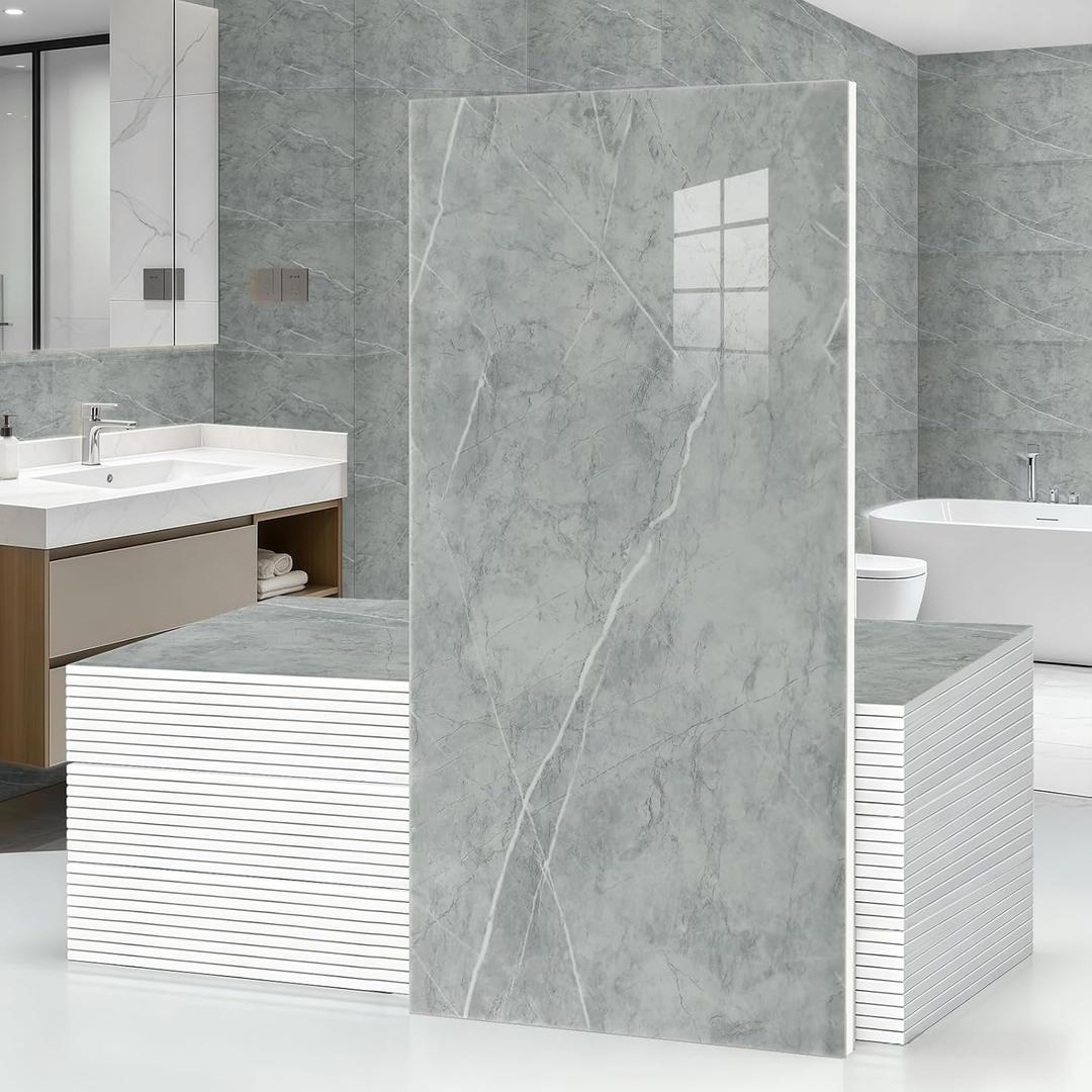 10Pcs Grey Marble Wall Panels 23.6"X11.8" PVC Waterproof Tiles Peel and Stick Wall Panels Self Adhesive Backsplash Tiles for Kitchen Living Rooms TV Walls Bathroom Rv Camper Van (Not Real Tile), 23.6" x 11.8" x 10Pack