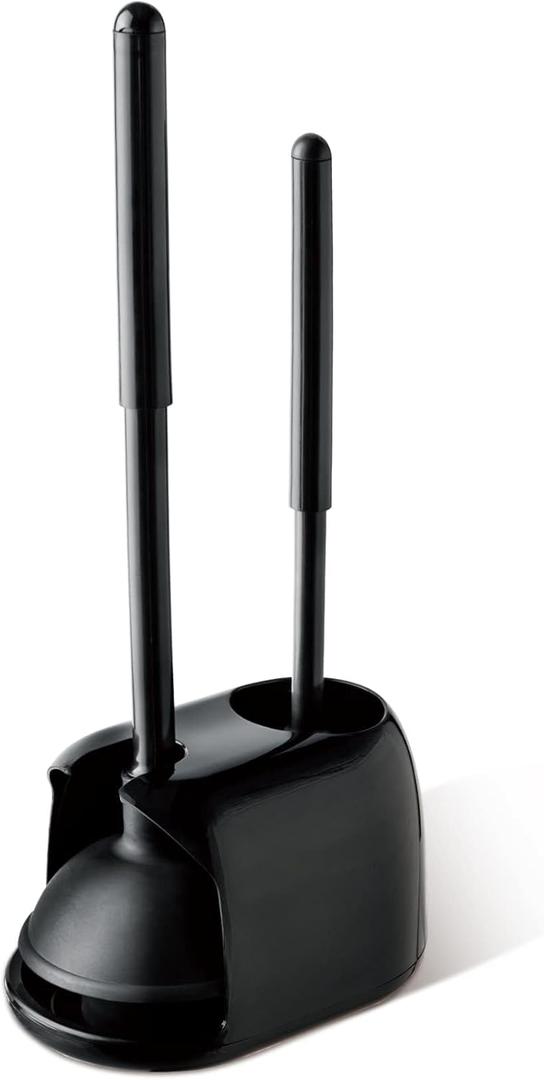 Eyliden Toilet Plunger and Brush, 2 in 1 Toilet Bowl Brush Plunger Set with Holder, Bathroom Cleaning Tools Combo with Caddy Stand (Black)