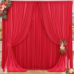 16x10FT Red Backdrop Curtains for Wedding Parties, Wrinkle Free Polyester Photography Backdrop Drapes for Wedding Baby Shower Birthday Parties Stage Background Stand Decorations 4x10ft, 4 Panels