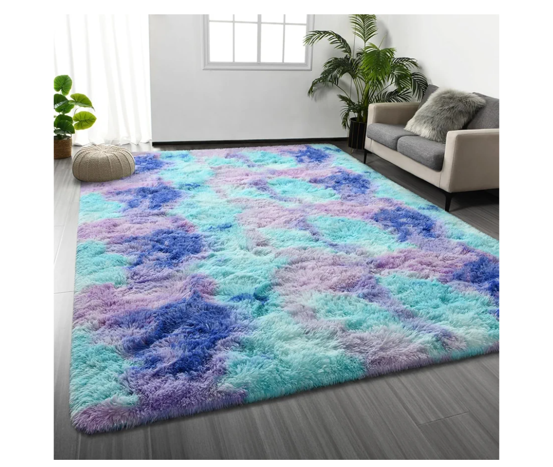 Shag Area Rug, 4 X 6 Tie-Dyed Plush Fuzzy Rugs for Living Room, Ultra Soft Fluffy Furry Rug for Bedroom, Indoor Carpet Nursery Rugs for Kids Room Home Decor, Rainbow