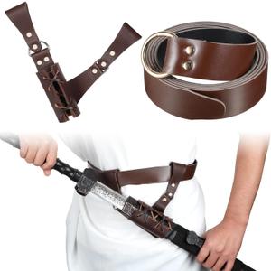 Halloween Medieval Leather Sword Frog with Belt, Sword Holder Rapier Scabbard Knight Leather Belt for Men Women Assassin Warrior Halloween Costume Cosplay Accessory (Brown)