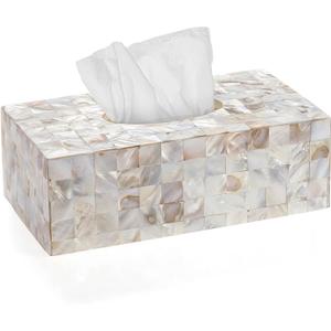 Milano Tissue Box Cover Rectangular - Decorative Tissue Box Holder Rectangular is Finished in Beautiful Mother of Pearl Shells - Durable Tissue Cover for Elegant Decor