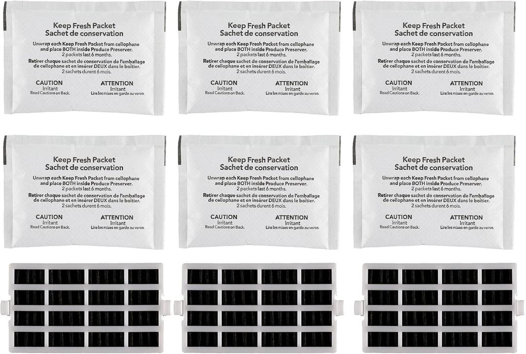 6pcs W10346771A Produce Preserver and 3pcs W10311524 Air Filter Compatible with Whirlpool KitchenAid Refrigerator