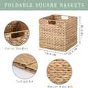 10.5x10.5 Water Hyacinth Storage Baskets, Collapsible Square Wicker Baskets Cube Storage Bins for 11 Inch IKEA Kallax, Set of 3