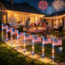 Solar American Flag Lights Outdoor, 8 Piece Solar Flag Light Set with 8 Modes 4th of July Decorations Outdoor, Red White and Blue Solar Pathway Lights for Patriotic 250th Anniversary Garden Decor