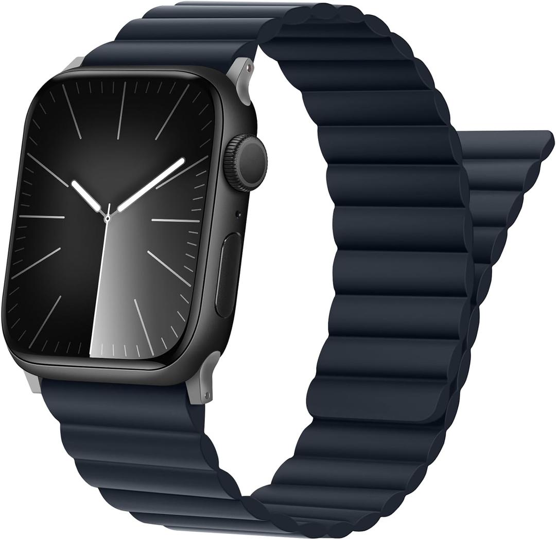 Tasikar Magnetic Straps Compatible with Apple Watch Strap 49mm 45mm 44mm 42mm Ultra 2 Ultra Series 9 8 7 6 5 4 3 2 1 SE 2 SE, Silicone Band with Magnetic Closure for Men Women (Navy Blue)