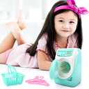 deAO Washing Machine Toy for Kids Dollhouse Furniture Pretend Play Household Appliance Realistic Sounds with Lights Laundry Play Set with Rotatable Roller for Boys Girls
