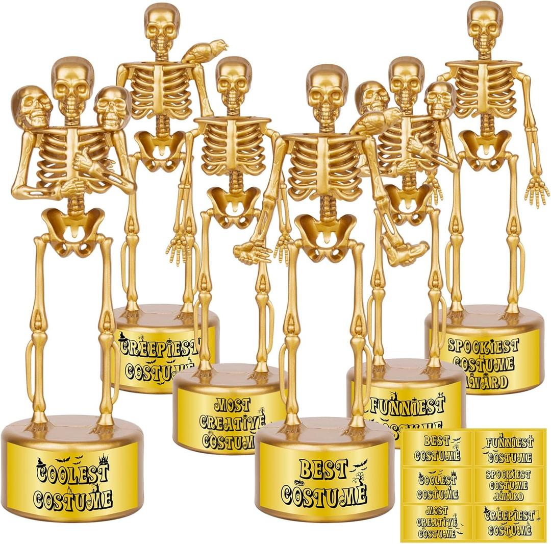 Halloween Trophy Skeleton Trophies for Kids Adults, 6 Pack Halloween Skeleton Funny Trophy Plastic Tropies for Contest Awards, Halloween Party Prizes for Adults Party Supplies