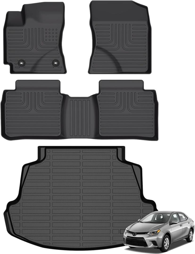 AZYT Floor Mats & Cargo Liner for Toyota Corolla 2019-2014 (Only Sedan) Set, All Weather Automotive TPE Floor Liners Anti-Slip Waterproof Accessories (Car Mats+Trunk Mat) Black