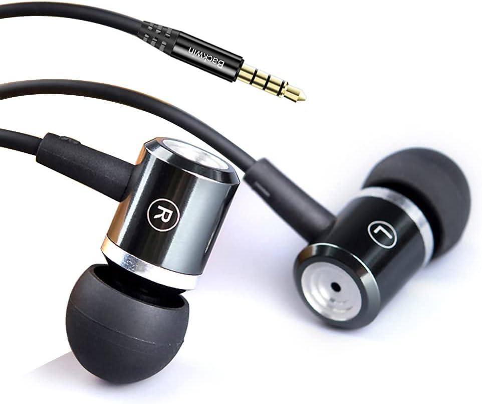 Wired in-Ear Headphones with Mic Volume Control Noise Cancelling Earbuds with Microphone Powerful Bass Earphones 3.5mm Jack for iOS Android Smartphones (Black)