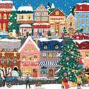 1000 Piece Christmas Puzzle for Adults, Festive Winter Village Jigsaw Puzzle with Glitter Snow Effect, Holiday Street Scene Puzzle, Perfect for Christmas Fun, 24 x 24 Inches