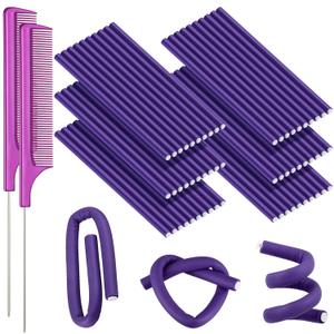 WILLBOND 60 Pieces Flexible Curling Rods Hair Curlers Rollers Twist Flexi No Heat Rods Rollers for Long Short Hair Women(0.3 x 9.5 Inch,Purple) (1 Count (Pack of 62))