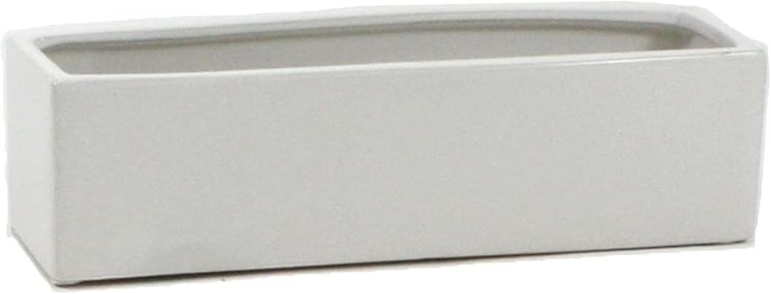 WGVI Long Rectangle Ceramic Planter Vase in White 14" x 4" x 4"H, Rectangular Box Block Terrarium Pot, Flower Arrangement, Tabletop Centerpiece, Home Decor Organization Storage Container, 1 Pc, White