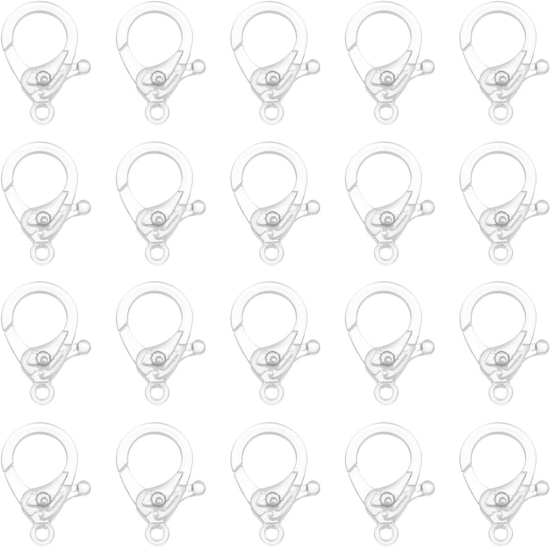 uxcell 100 Pcs Hard Plastic Lobster Claw Clasps Lanyard Snap Clip Hooks for Keychain Clip Backpack Chain Key Ring DIY Handmade Crafts, Transparent