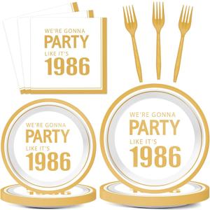 96Pcs 40th Birthday Plates and Napkins for We're Gonna Party Like It's 1986 Party Favor 40th Anniversary Paper Plates Cheer to 40 Years Tableware for Men Women Back in 1986 Birthday Decorations