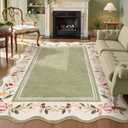 Lahome Scalloped Rug Green Living Room Rugs 8x10,Non-Slip Soft Bedroom Rugs Stain Resistant, Floral Bedroom Rug 8x10 Under Bed Carpet for Nursery Playroom Dining Room Ariele