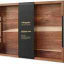 Fibogollo Acacia Wood Serving Tray with Metal Handles,17x12in Ottoman Decorative Trays Platter for Coffee Table,Living Room,Bar,Party(Large)