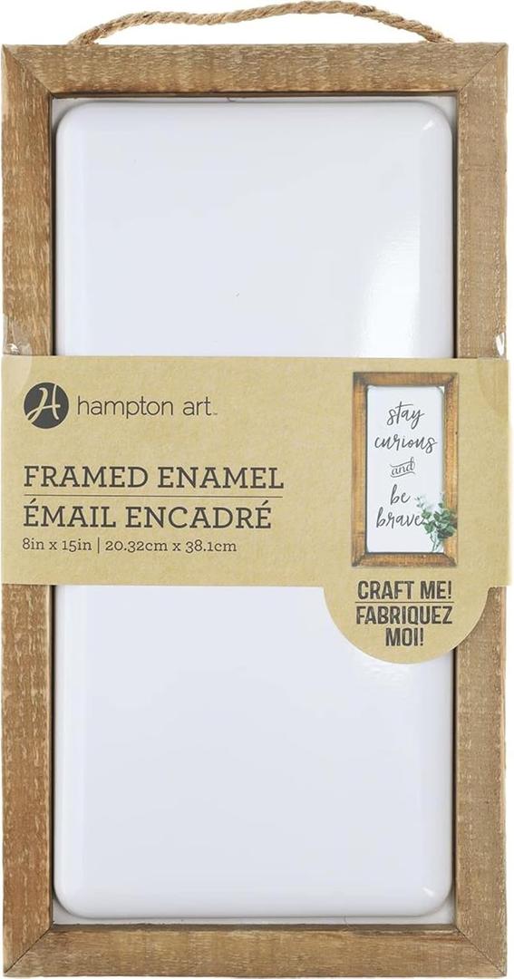 Hampton Art Framed Enamel Craft Me Sign, 8 x 15 Inch, White, with Rustic Wood Frame, DIY Home Decor Surface, for Paint, Vinyl, Stencils and Craft Projects