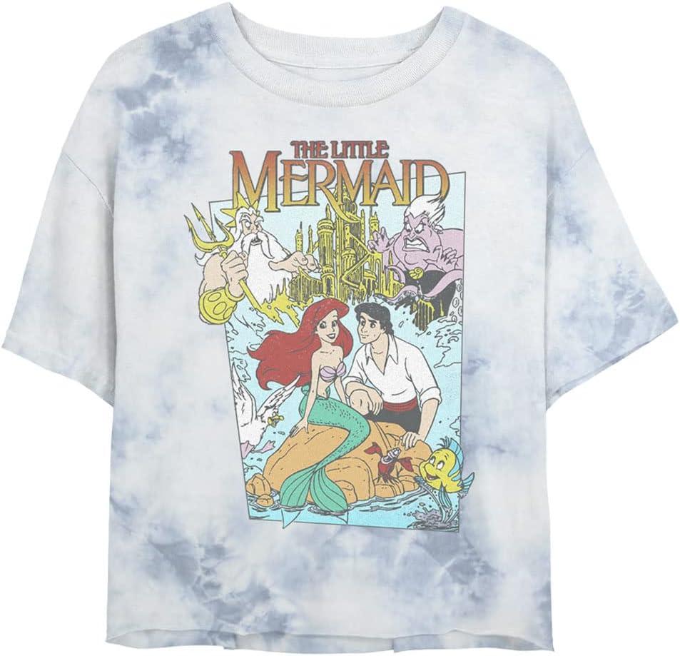 Disney Princess Mermaid Cover Women's Fast Fashion Short Sleeve Tee Shirt (Large, White/Blue)