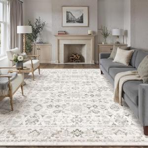 8x10 Grey Washable Neutral Area Rug for Living Room Soft Floral Non Slip Large Rug Modern Low Pile Stain Resistance Indoor Carpet Bedroom Office Playroom Office Classroom