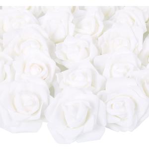 Artificial Rose Flower Heads, 100pcs White Foam Roses Artificial Flower Heads Fake Rose for DIY Wedding Bouquets Centerpieces Arrangements Party Baby Shower Home Decor (Stemless,White)