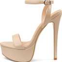 MERUMOTE Women's Platform Heels Sky High Heel Sandals Party Bridal Evening Shoes (6, Nude)