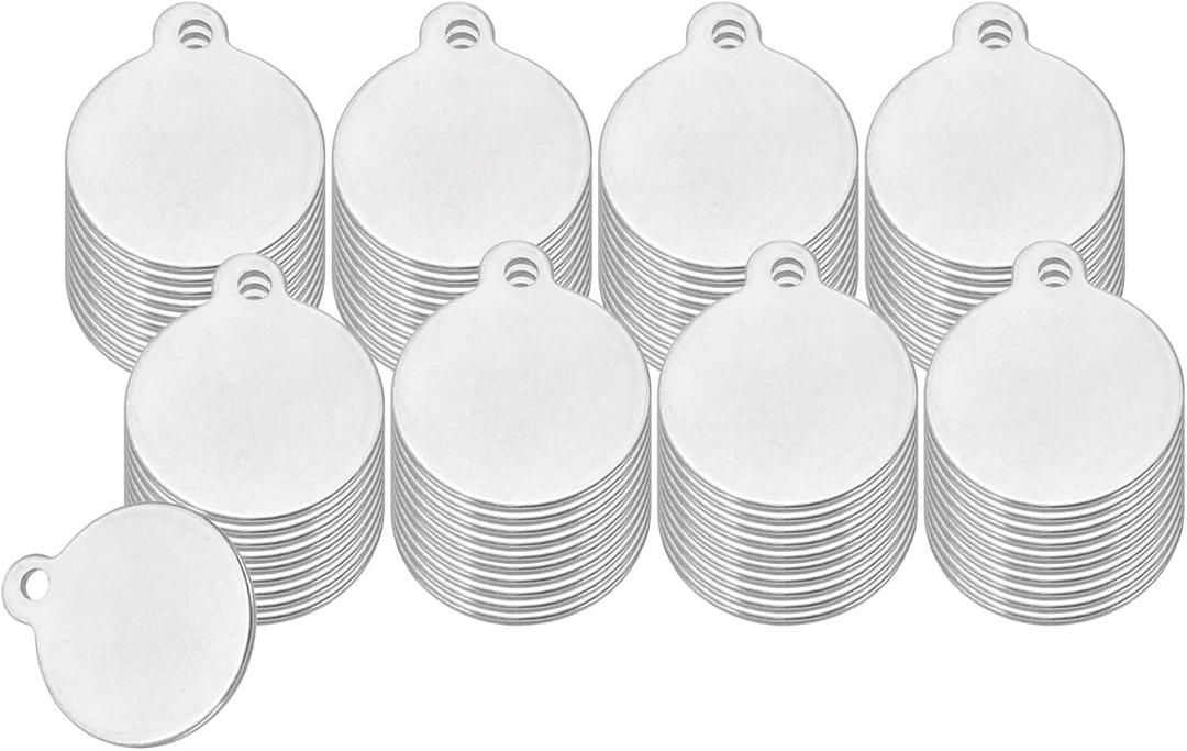 PATIKIL 80 Pcs 1/2 Inch Round Metal Stamping Blanks, Stainless Steel Silver Tone Blank Tags with Hole for Metal Stamping Tag, Jewelry Making, Engraving