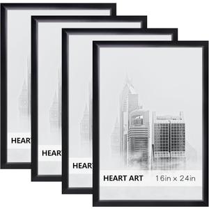 HEART ART 16x24 Frame 4 Pack,16x24 Poster Frame Without Mat,16 x 24 Wall Gallery Photo Frames,Black
