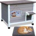 Rockever Outdoor Cat House Weatherproof, Insulated Cat Shelter with All-Round Foam Design for Feral Cats Small Pet Habitats, Air Ventilation Cat Hideaway for Indoor Outside (Modern, Grey-with mat)