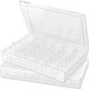 2 Pack Plastic Organizer Container Box, 36 Grids Clear Plastic Parts Organizer Box, for Beads, Art DIY, Crafts, Jewelry, Fishing Tackle with Label Stickers
