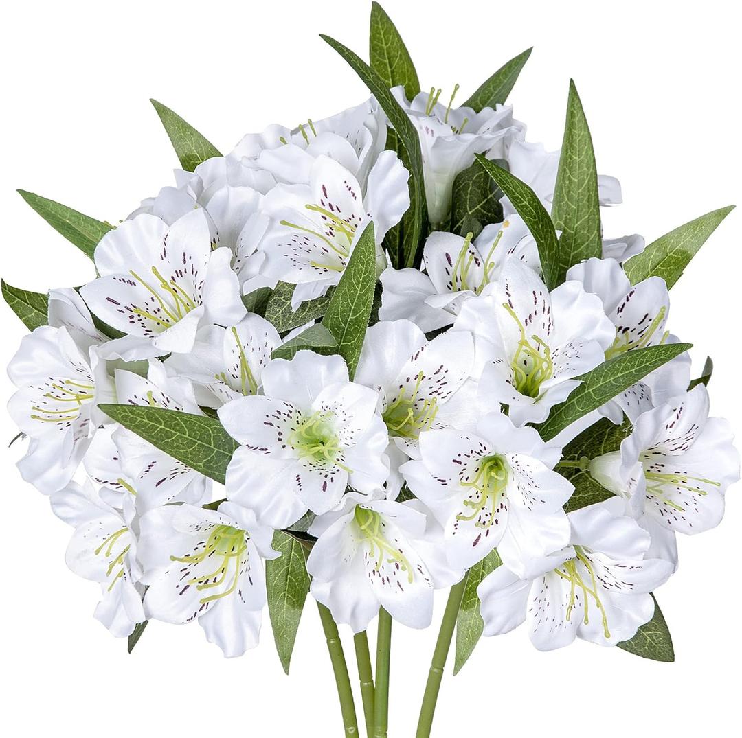 Alstroemeria Artificial Flowers 18 Long Stems Faux Bouquet Silk Petals Wedding Decoration Indoor DIY Crafts Table Centerpiece Home Decor Mothers Day Gift, 4pcs (White)