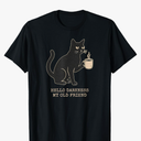 Hello Darkness My Old Friend, Cat and Coffee Halloween T-Shirt, Size M, Black