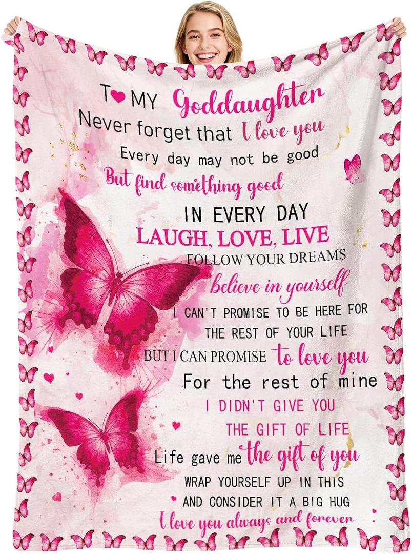Goddaughter Gifts from Godmother Godfather, God Daughter Soft Flannel Blanket, Baptism Gifts for Girl, First 1st Communion Birthday Gift for Girls Goddaughter Soft Throw Blankets 50" X 60"