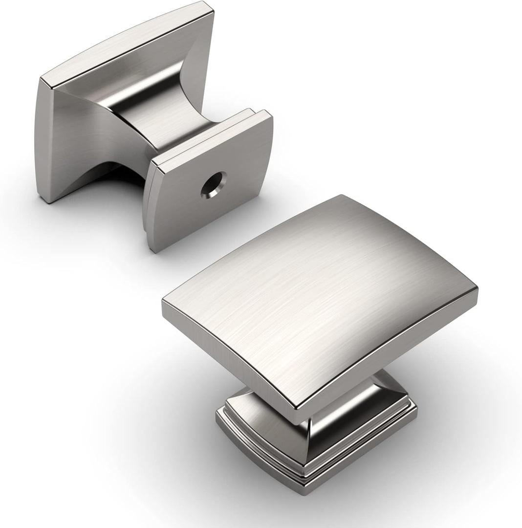 Amerdeco 10-Pack Brushed Satin Nickel Cabinet Knobs & Pulls - 1-1/8 Inch Single Hole Square Drawer Handles for Bathroom Cabinets ZH0011