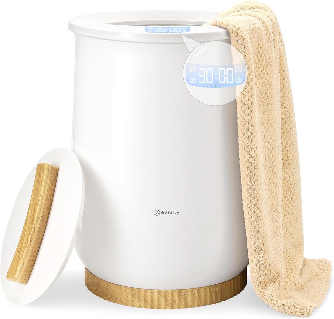 Keenray Upgraded Towel Warmer Bucket, Large Towel Warmer with 3 Heating Modes, Heat Time 30/45/60/90 Min Adjustable and Up to 24 Hour Delay Timer, Towel Heater for Oversize Bathrobes Blankets, CL1Plus (Clear White)