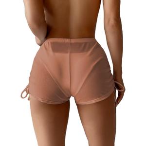 Women's Drawstring Side Mesh Sheer Beach Summer Cover Up Shorts Bikini Bottoms (Medium, Dark Pink)