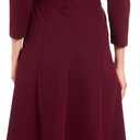 London Times Women's Dresses Crepe Fit and Flare Midi with Waist Button Detail, Arresting Burgundy, 10