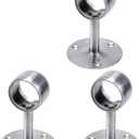 Stainless Steel Closet Rod Bracket Set with S-Hooks and Screws, Heavy Duty Flange Rod Holders for Wardrobe, Bathroom, and Kitchen – 3 Brackets, 10 Hooks, Mounting Hardware Included
